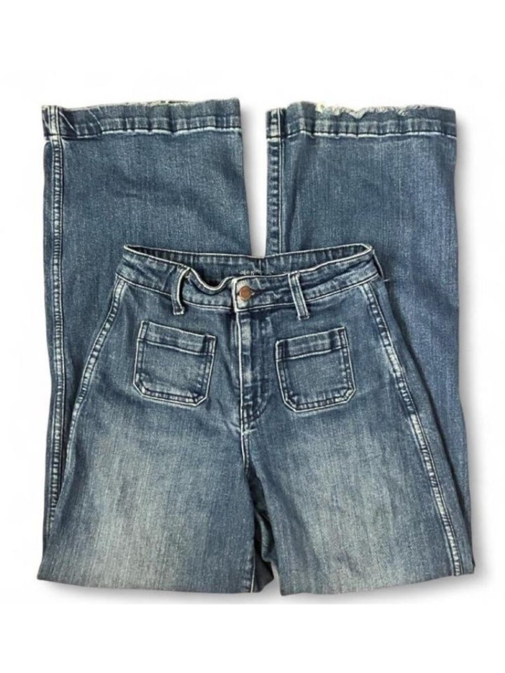 Old Navy Women’s Straight Leg Medium Wash Blue Denim Jeans Stretch Pockets 0